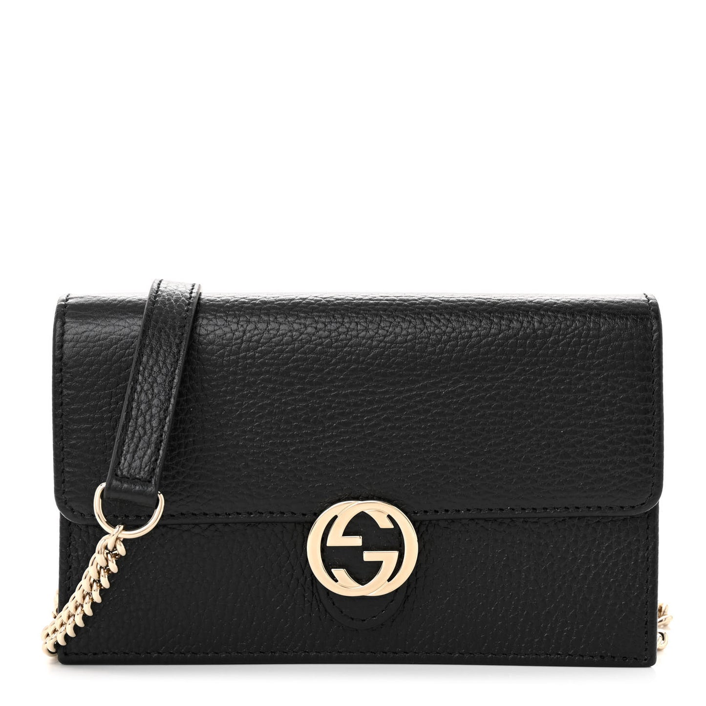 Dollar Calfskin Interlocking G Chain Wallet Black
