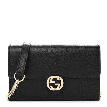 Gucci Dollar Calfskin Interlocking G Chain Wallet Black 1 of 10