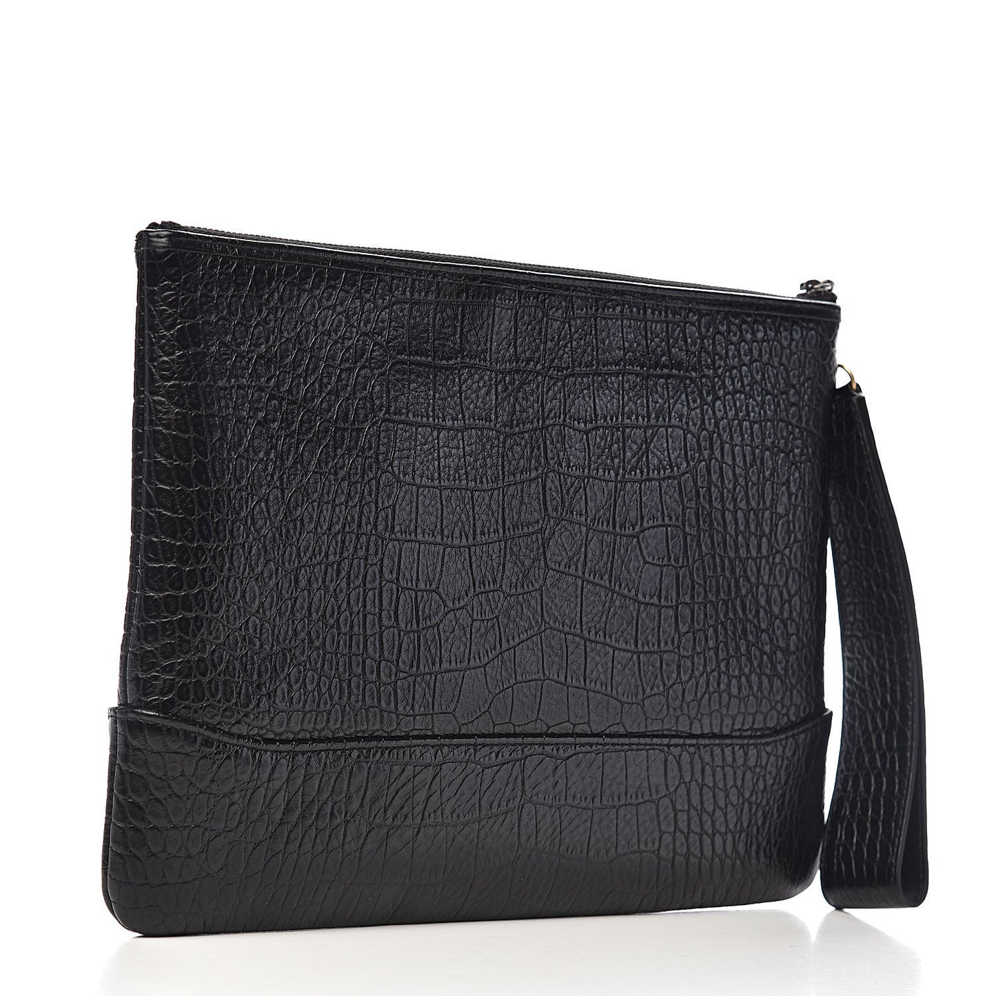 Calfskin Crocodile Embossed Quilted Medium Gabrielle Cosmetic Case Black