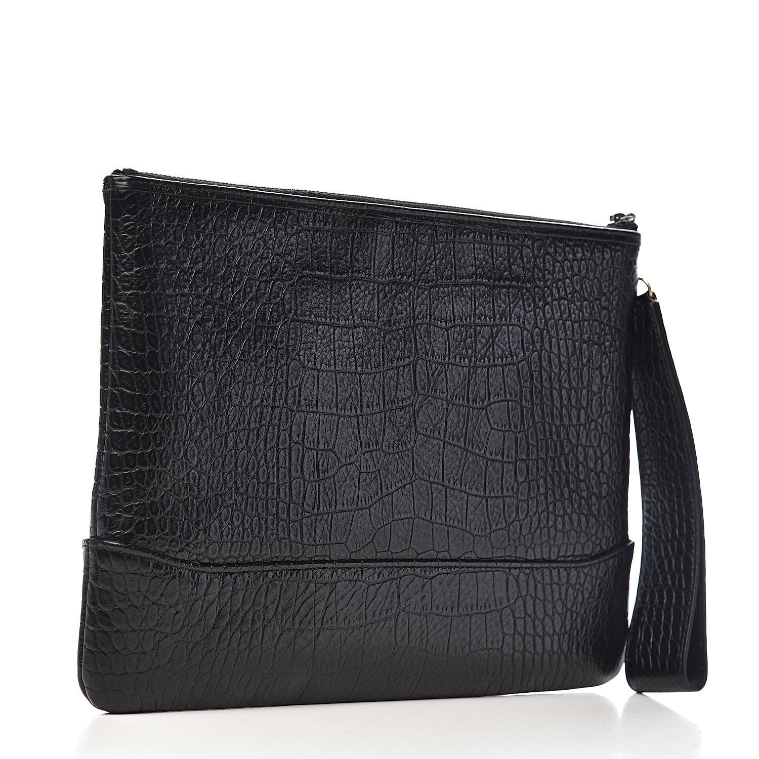 Chanel Calfskin Crocodile Embossed Quilted Medium Gabrielle Cosmetic Case Black 3 of 8