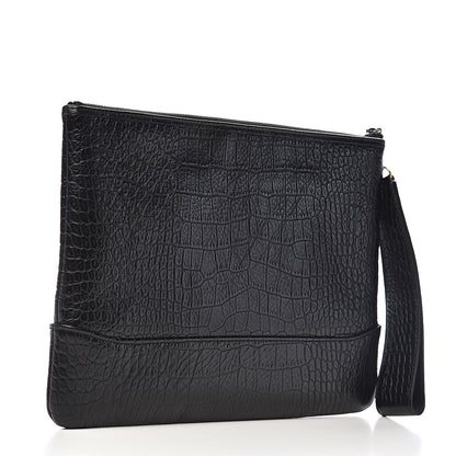Chanel Calfskin Crocodile Embossed Quilted Medium Gabrielle Cosmetic Case Black 3 of 8