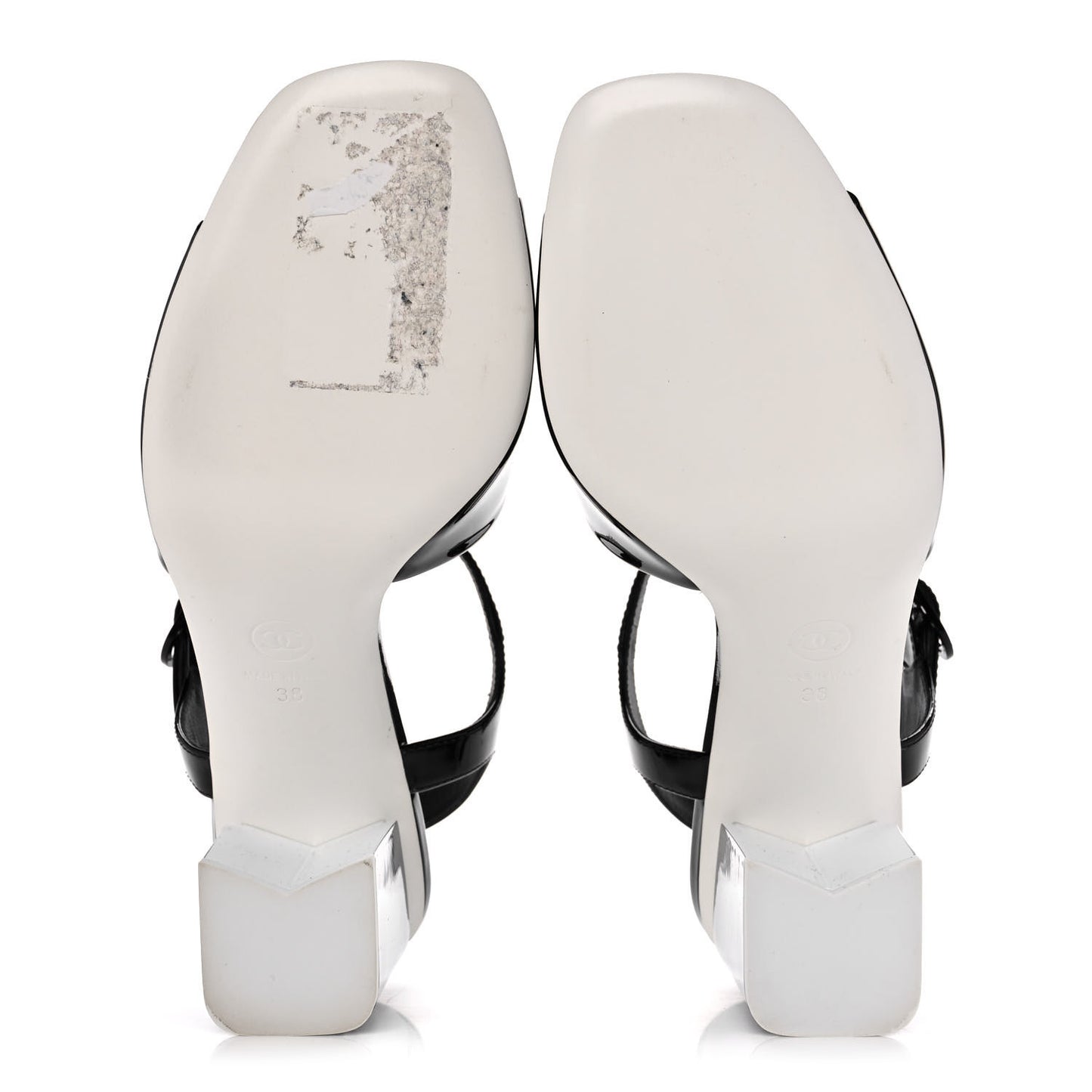 Patent Calfskin Sandal 38 Black White