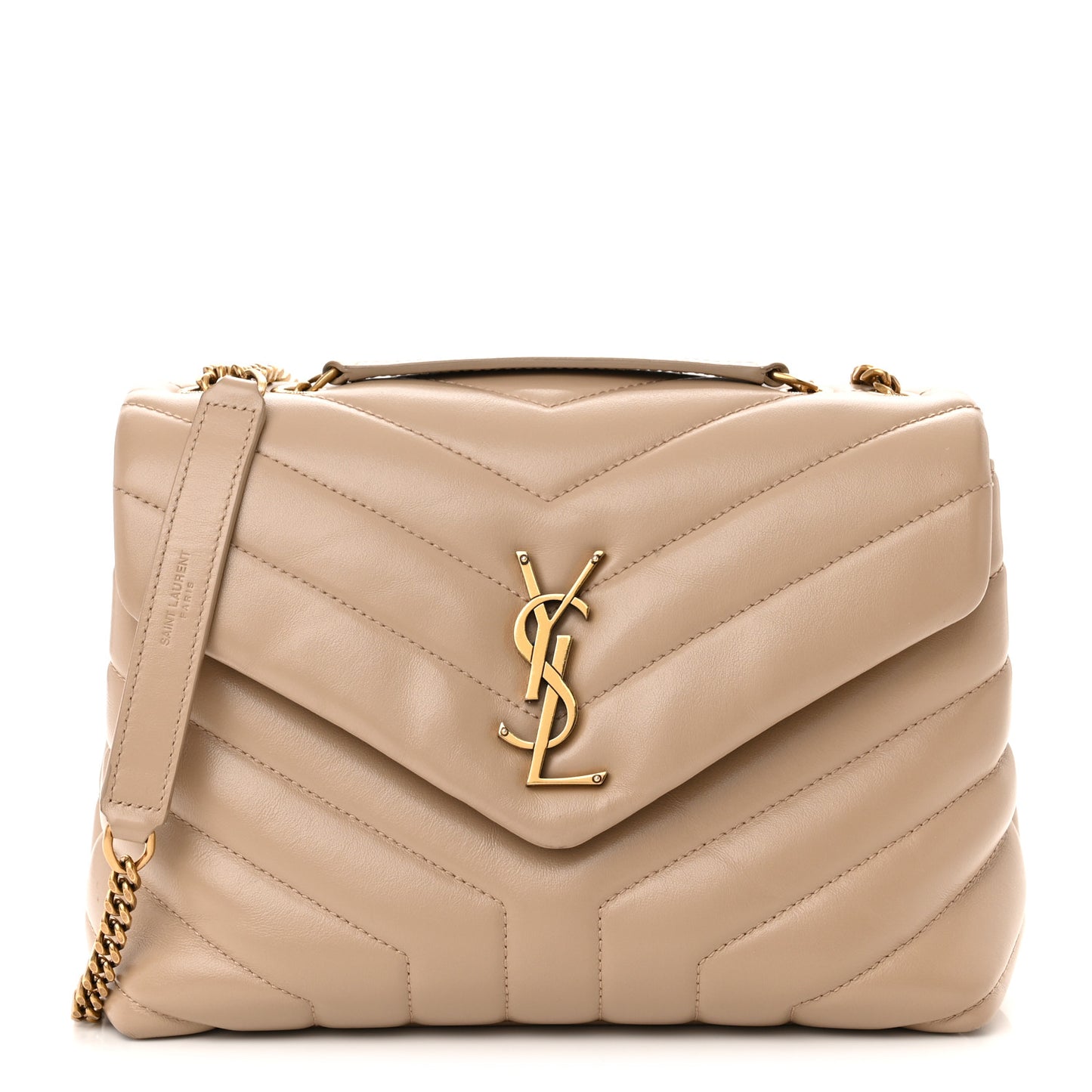 Calfskin Y Quilted Monogram Small Loulou Chain Satchel Dark Beige