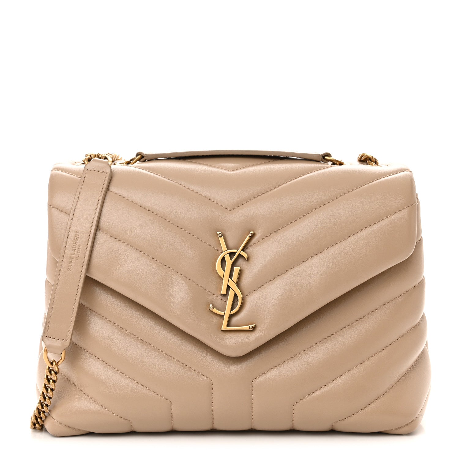 Saint Laurent Calfskin Y Quilted Monogram Small Loulou Chain Satchel Dark Beige 1 of 17