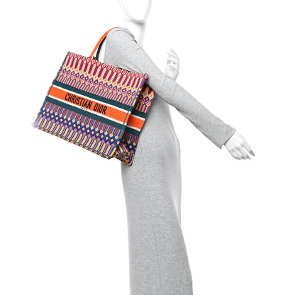 Christian Dior Canvas Embroidered Large Book Tote Orange Multicolor 2 of 11