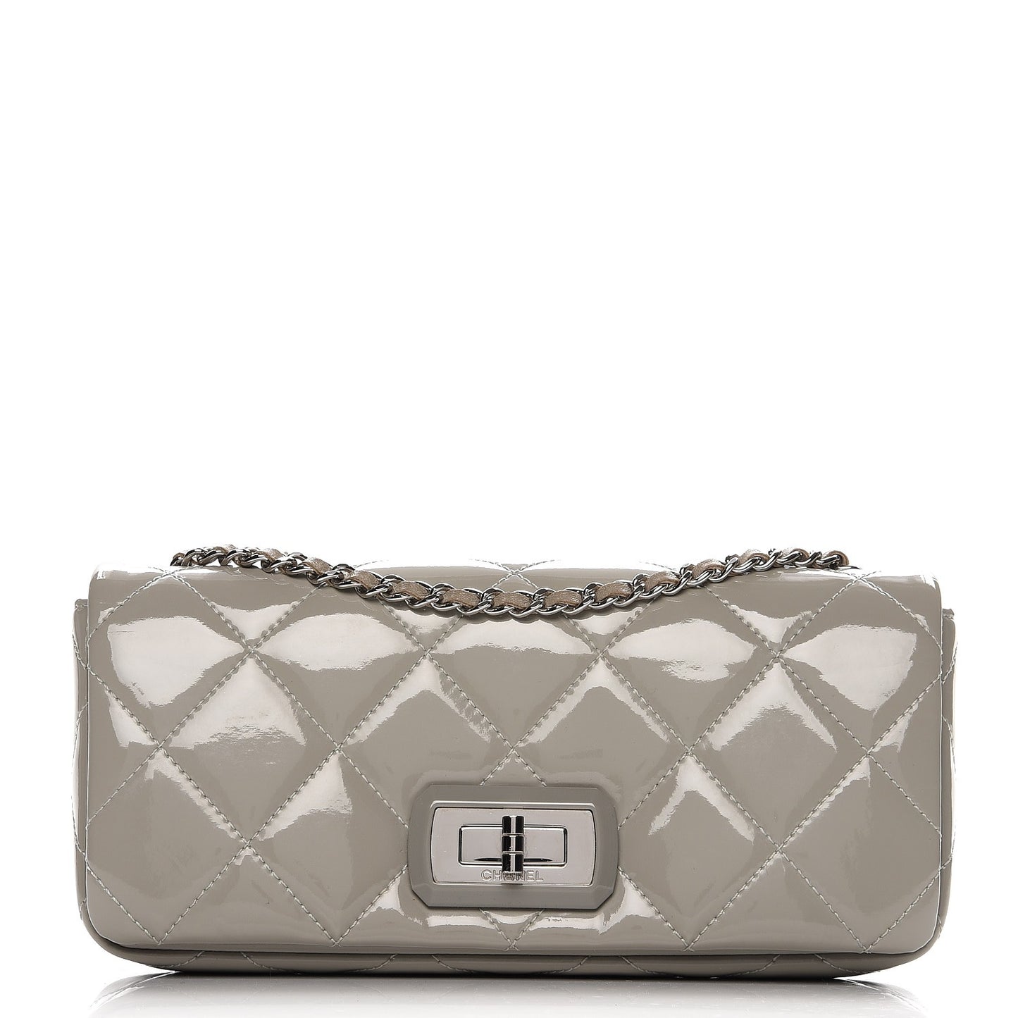 Patent Quilted Mademoiselle East West Flap Light Gray