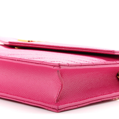 Saint Laurent Grain De Poudre Matelasse Chevron Monogram Envelope Chain Wallet Fuxia Couture 11 of 12