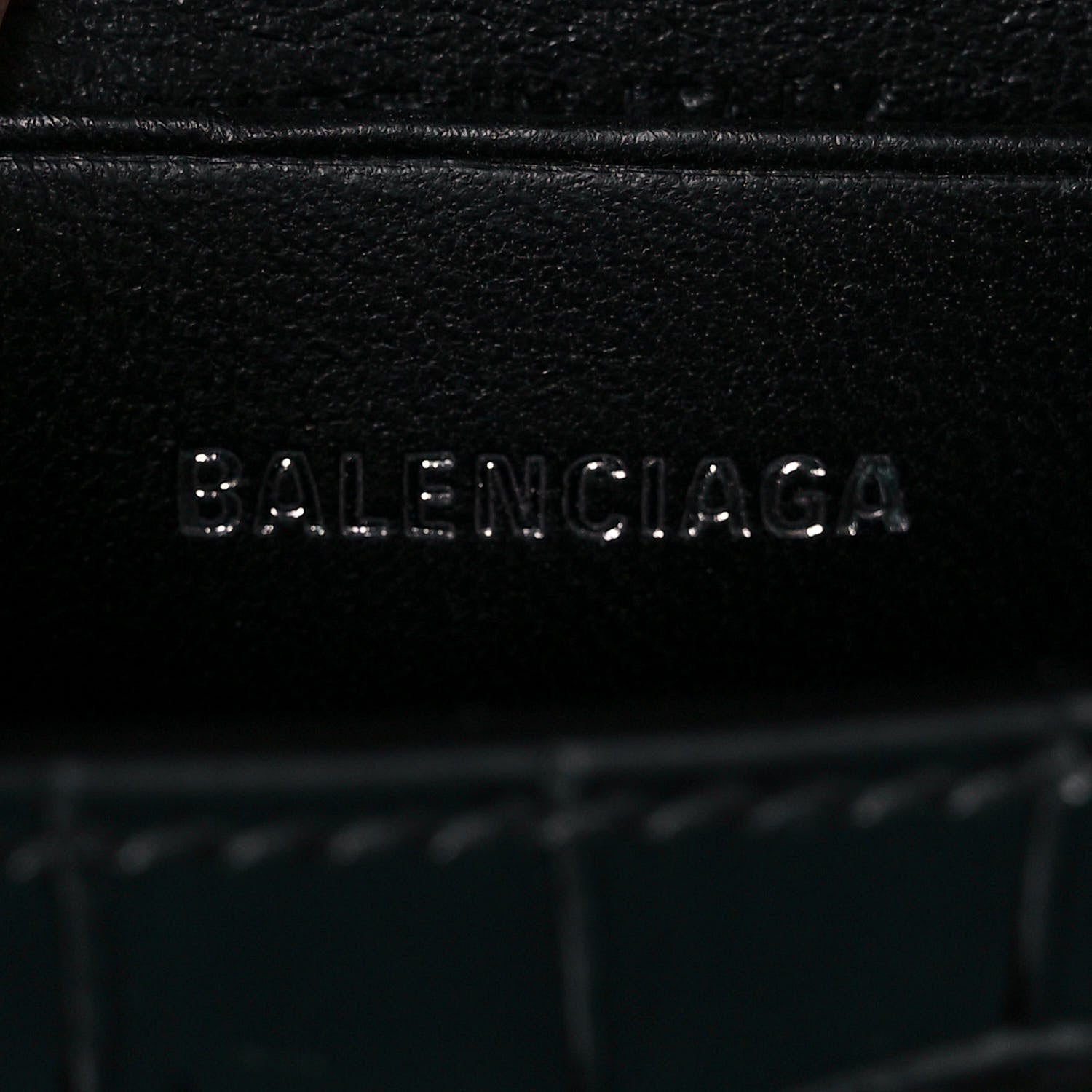 Balenciaga Shiny Calfskin Monochrome Crocodile Embossed Hourglass Top Handle Bag Mini Black 6 of 9
