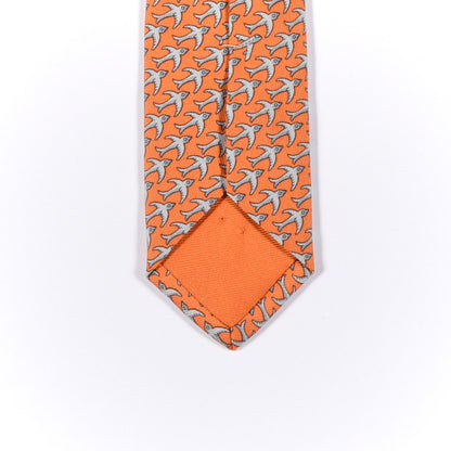 Hermes Silk Printed Mens Neck Tie Orange 5 of 5