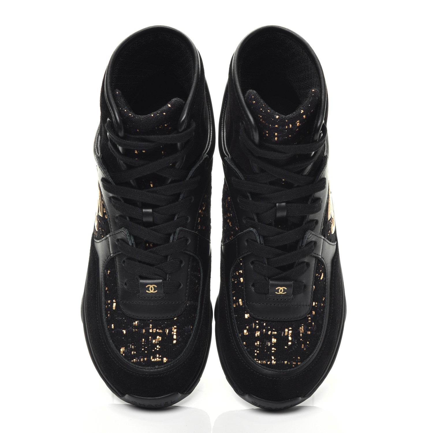 Chanel Velour Tweed CC High Top Sneakers 36 Black Gold 5 of 9
