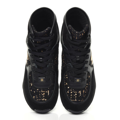 Chanel Velour Tweed CC High Top Sneakers 36 Black Gold 5 of 9