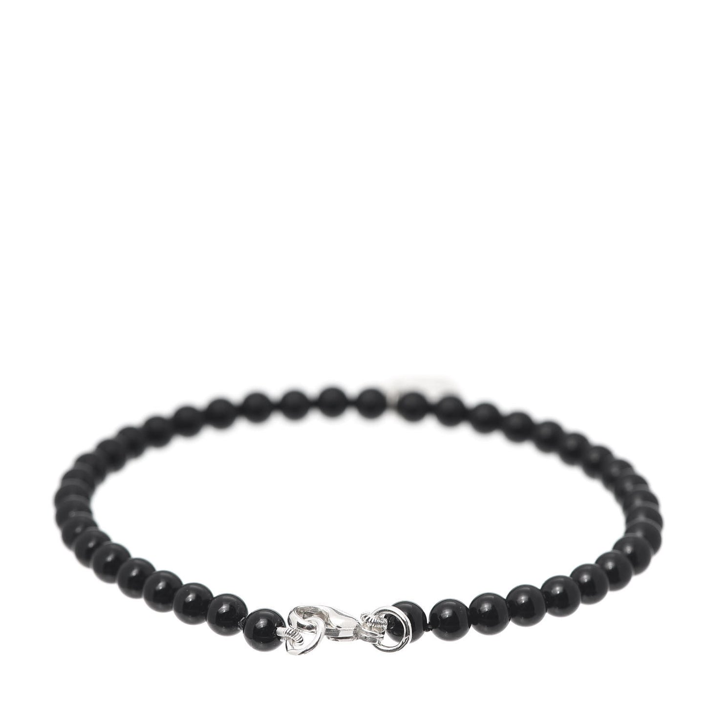 Sterling Silver Black Onyx 4mm Return To Bead Heart Tag Bracelet