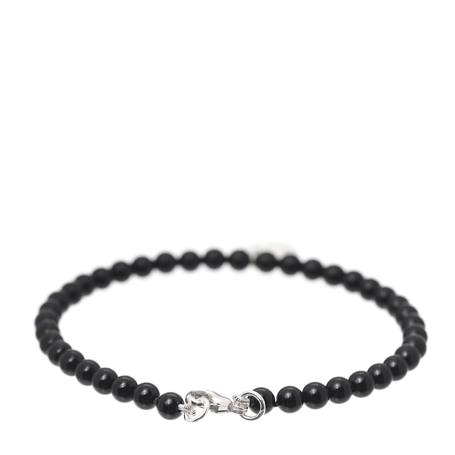 Tiffany Sterling Silver Black Onyx 4mm Return To Bead Heart Tag Bracelet 3 of 5