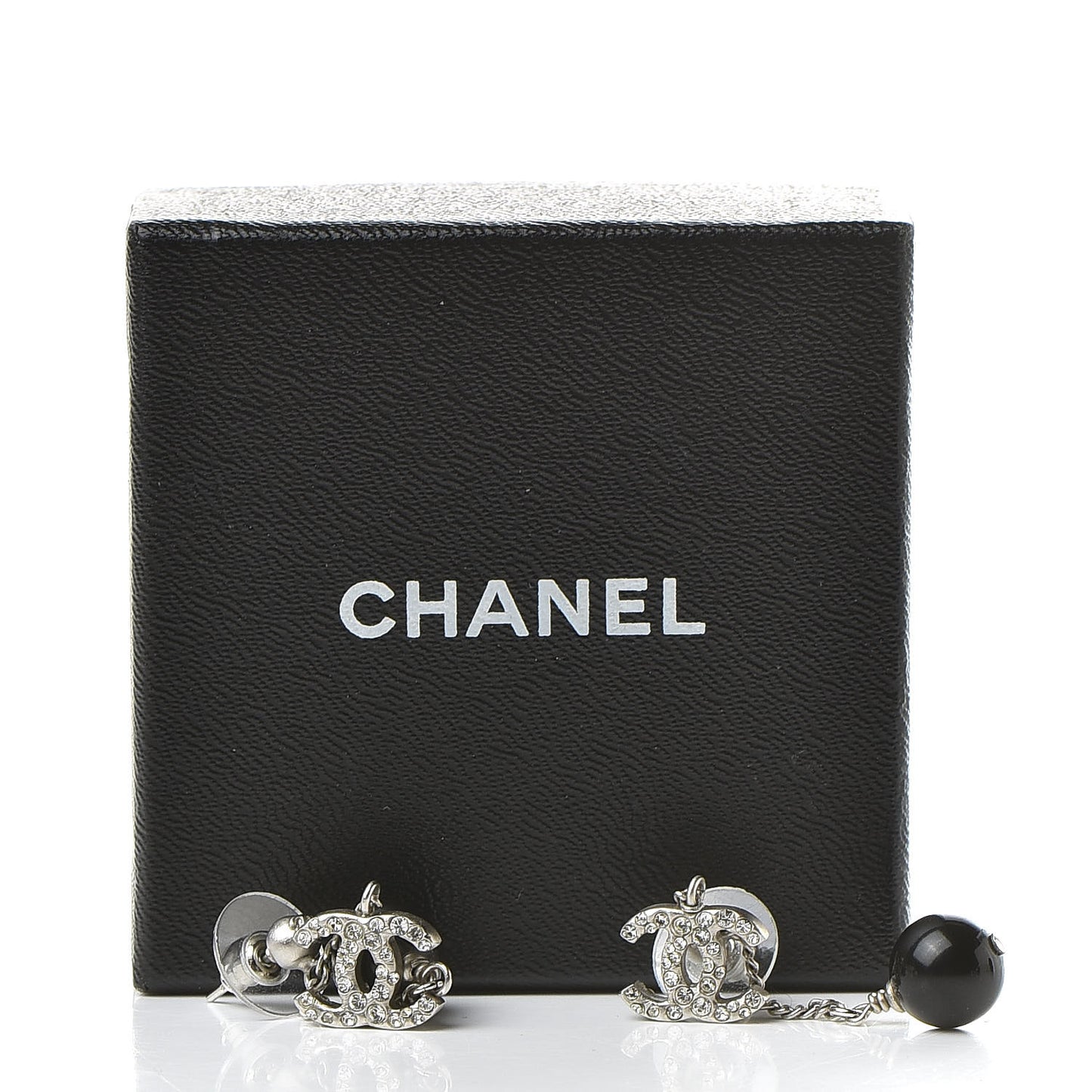 Crystal Pearl CC Dangle Earrings Silver Black