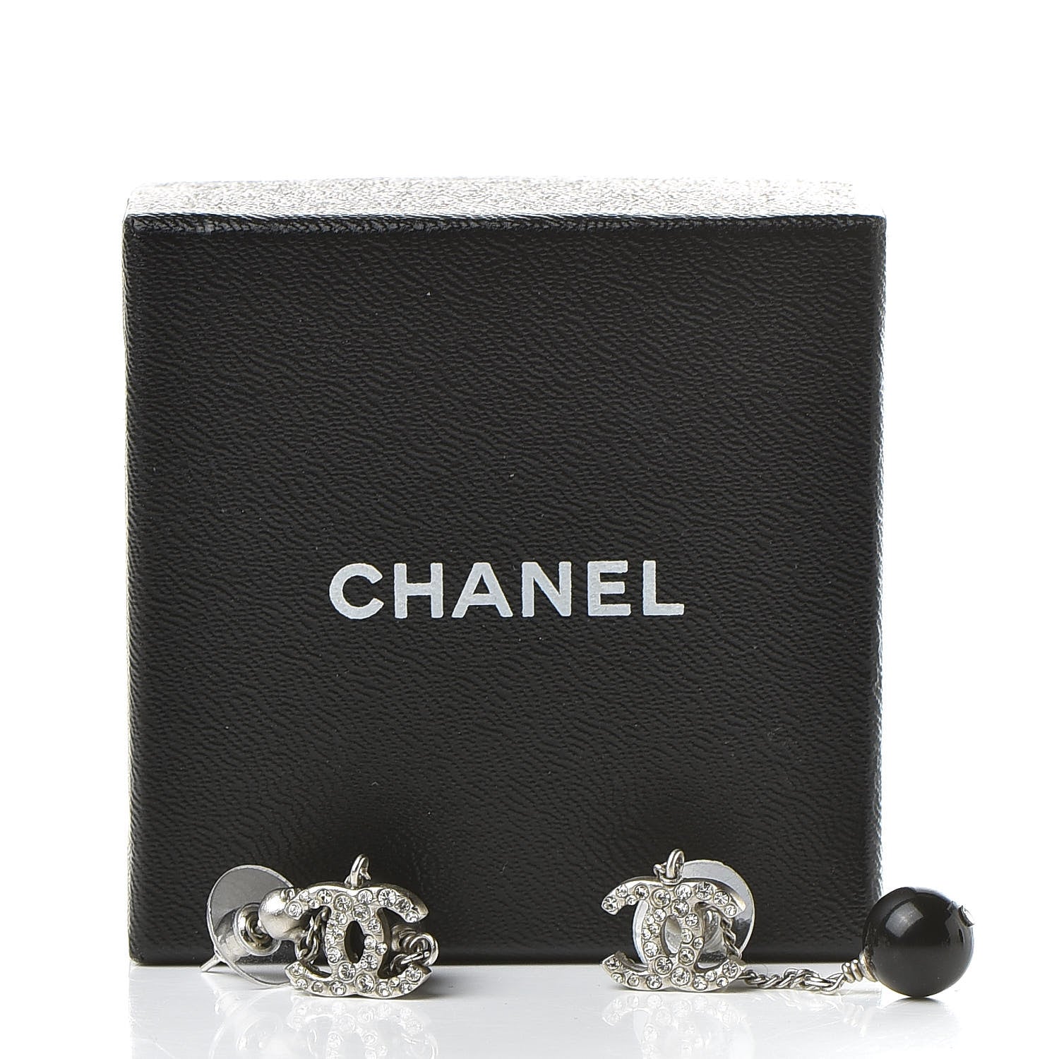 Chanel Crystal Pearl CC Dangle Earrings Silver Black 6 of 6