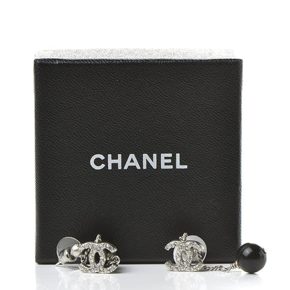 Chanel Crystal Pearl CC Dangle Earrings Silver Black 6 of 6