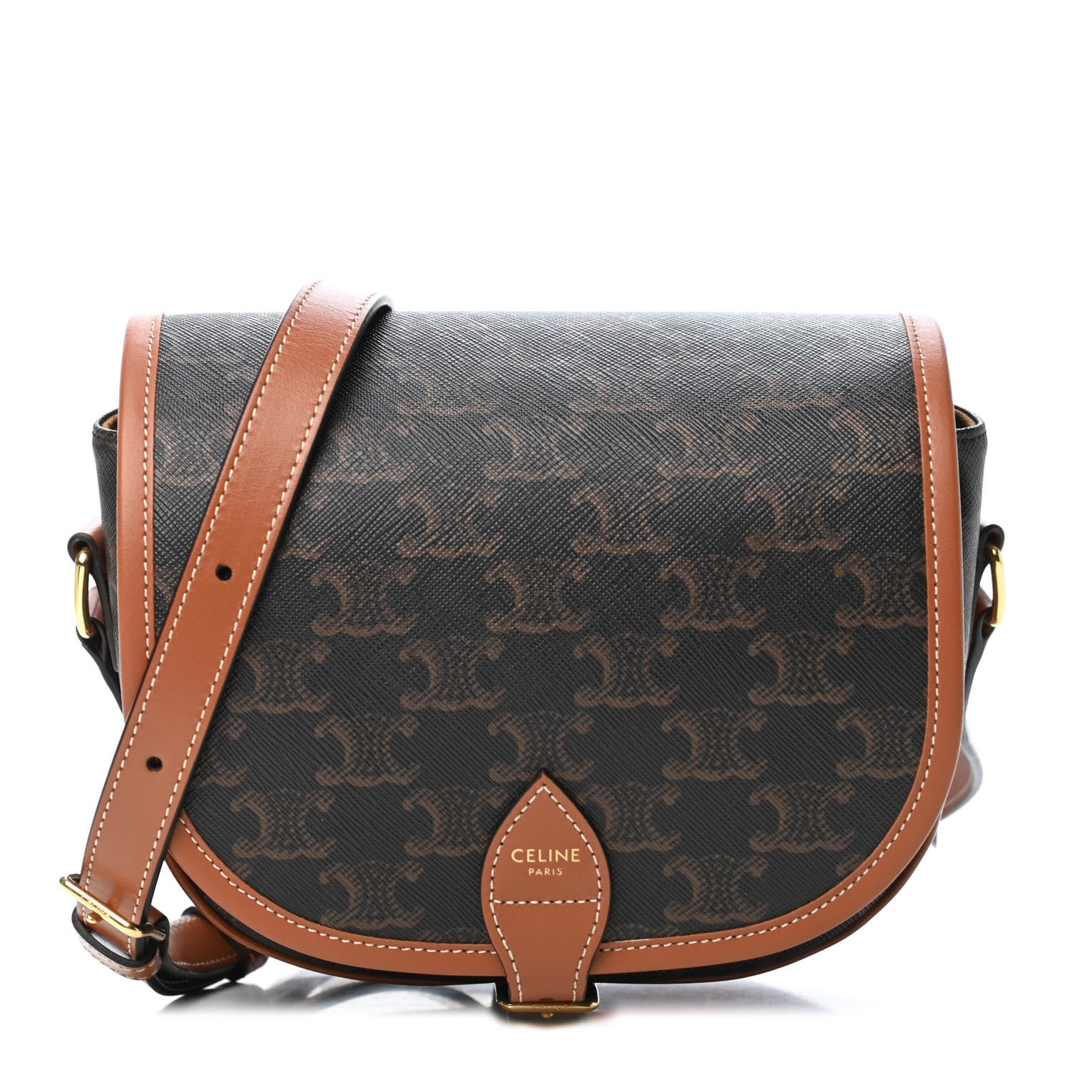 Celine Triomphe Canvas Medium Folco Bag Tan 1 of 4