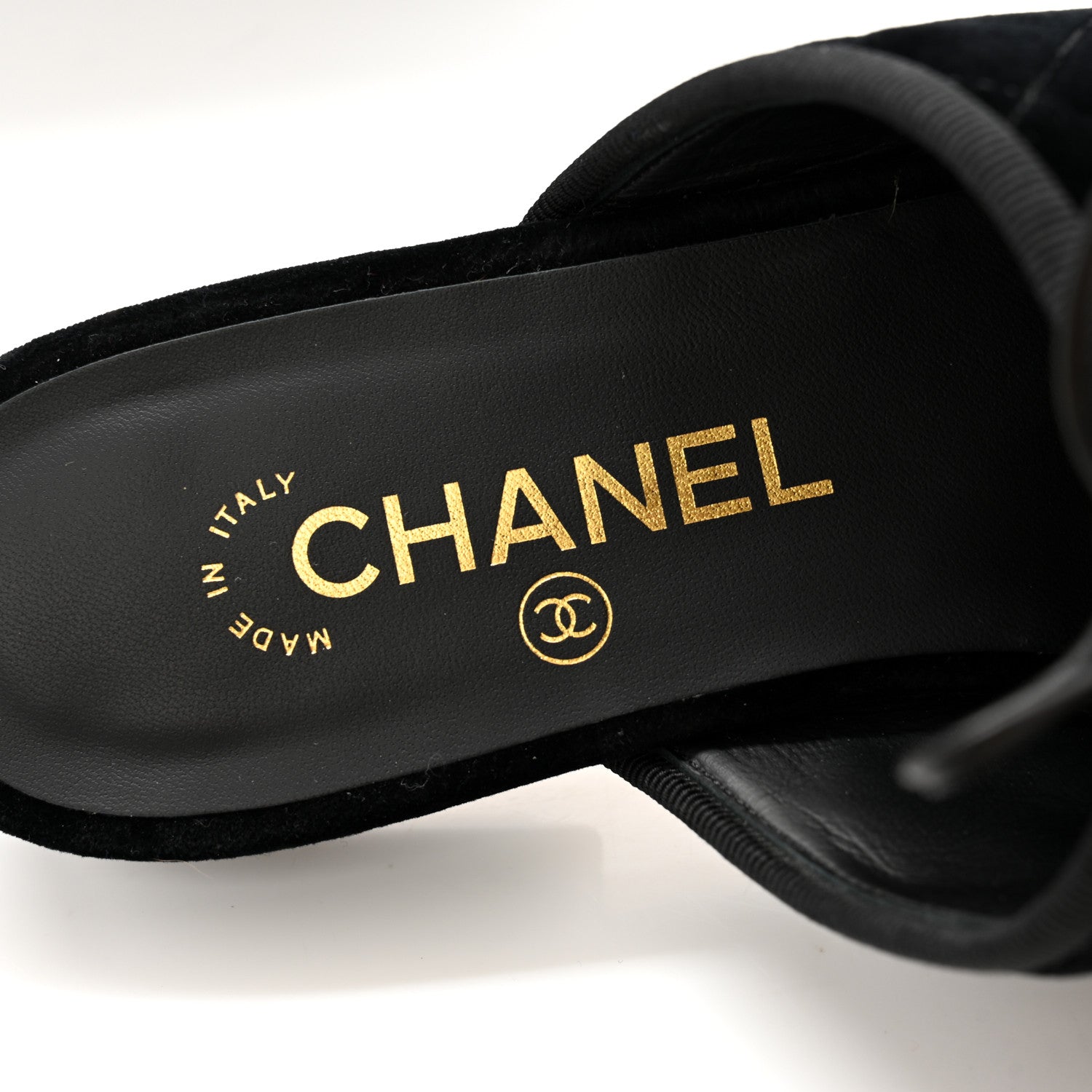 Chanel Velvet Patent Quilted Cap Toe Womens CC Mules 39.5 Black 7 of 11
