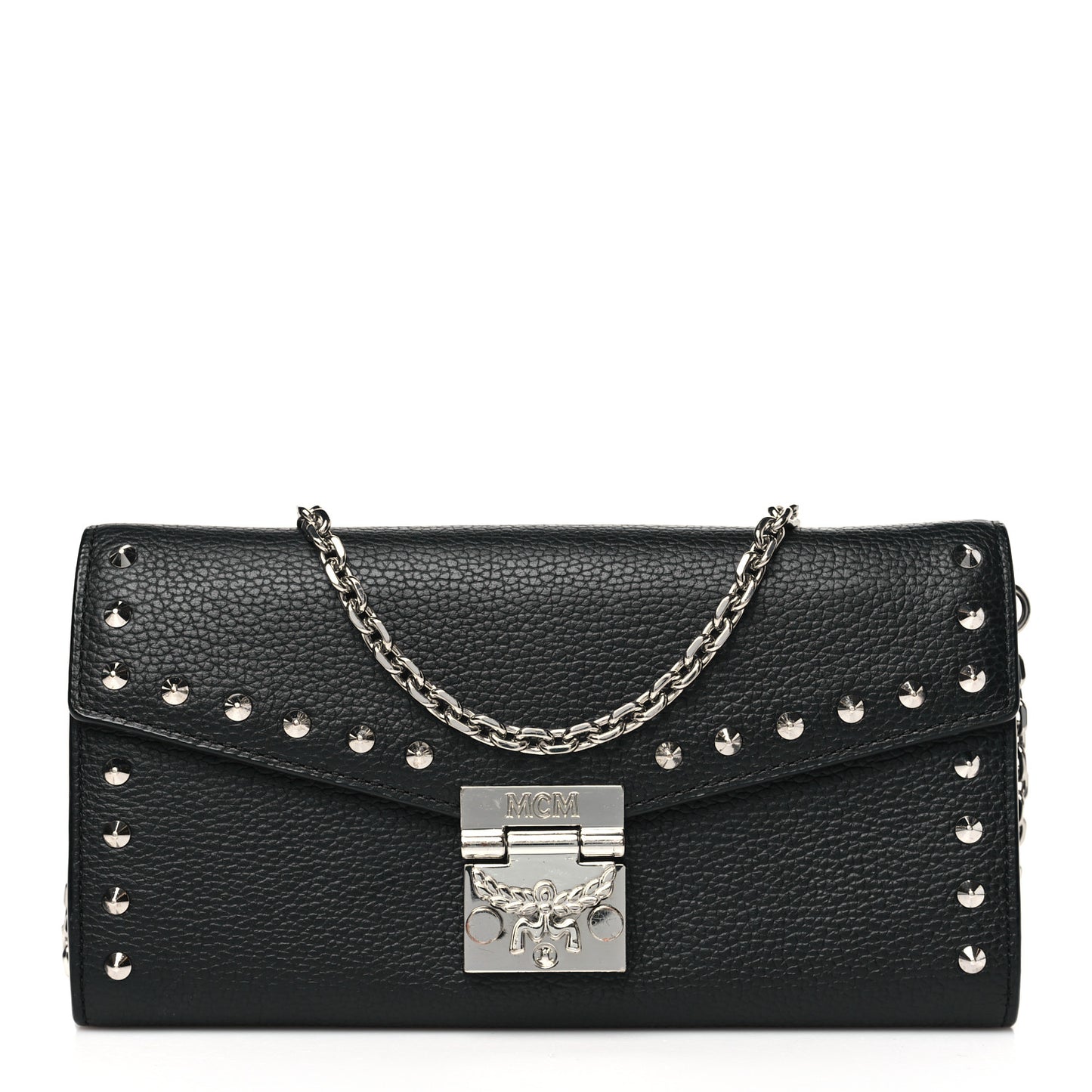 Grained Calfskin Studded Large Patricia Wallet On Chain Black