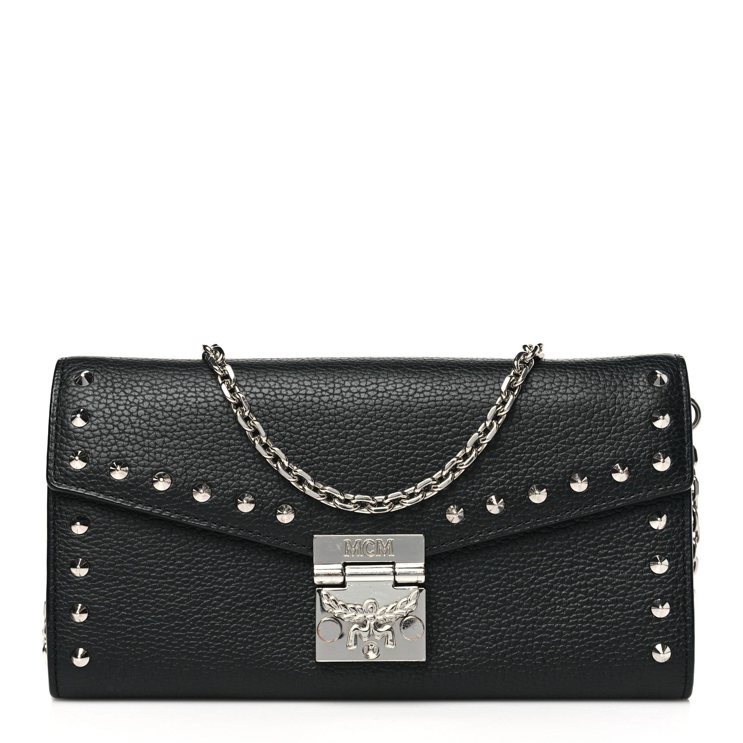 MCM Grained Calfskin Studded Large Patricia Wallet On Chain Black 1 of 11