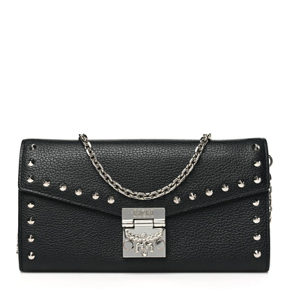 MCM Grained Calfskin Studded Large Patricia Wallet On Chain Black 1 of 11