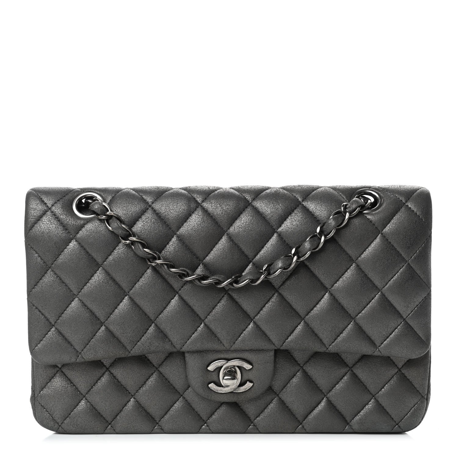 Chanel Metallic Lambskin Quilted Medium Double Flap Pewter 1 of 4
