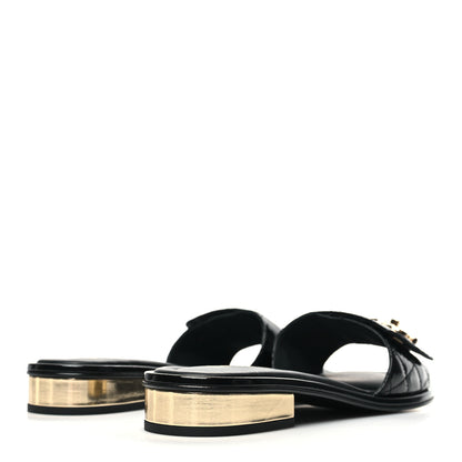 Chanel Patent Goatskin Quilted CC Mules Sandals 39 Black 4 of 9