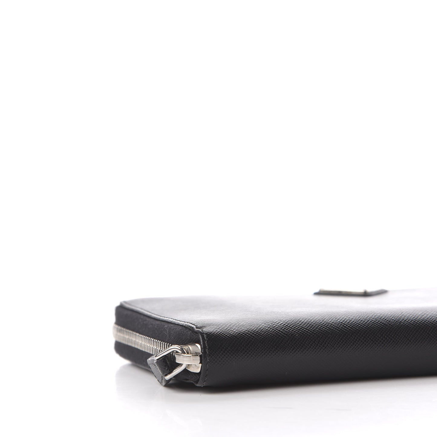 Saffiano Metal Large Zip Around Travel Wallet Black