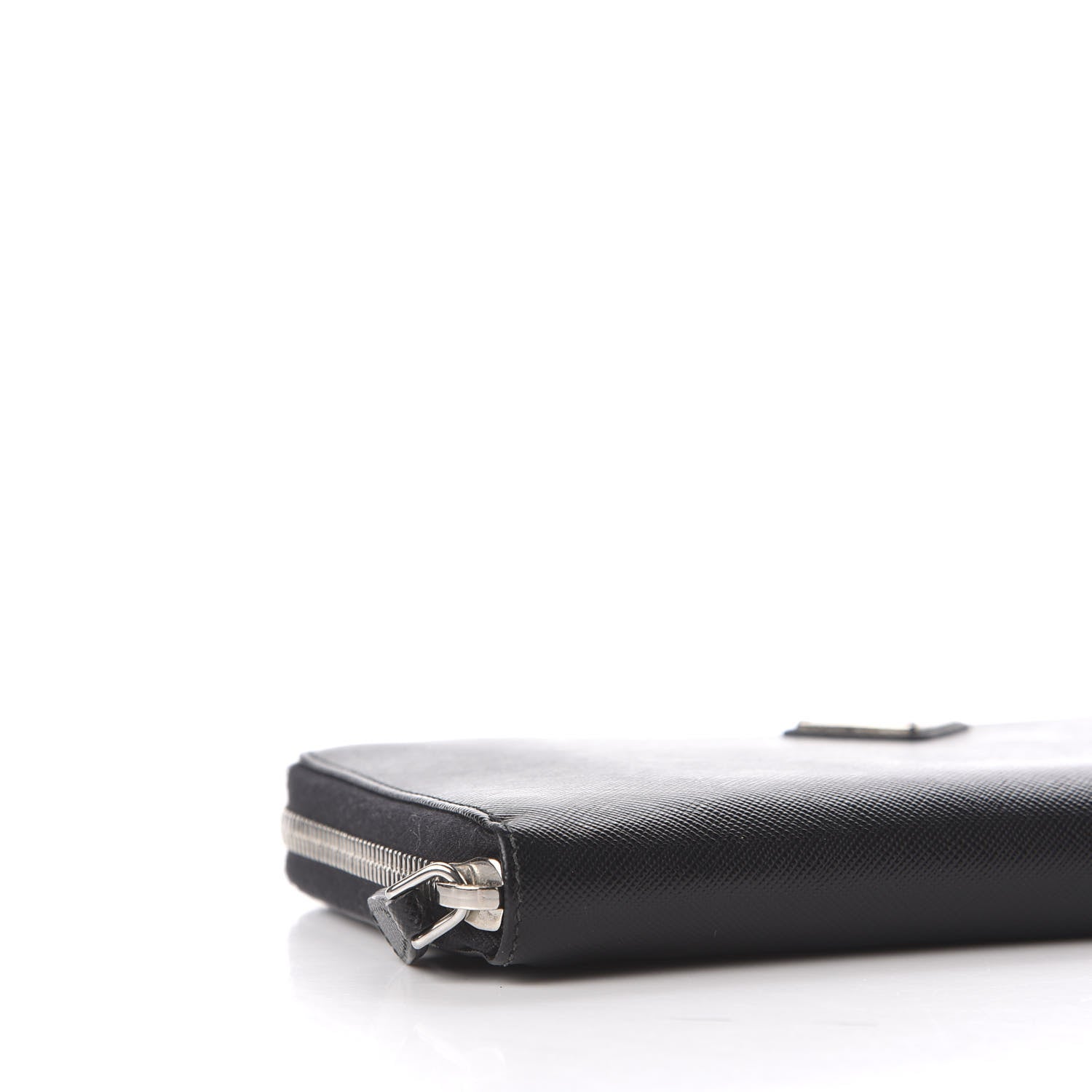 Prada Saffiano Metal Large Zip Around Travel Wallet Black 7 of 10