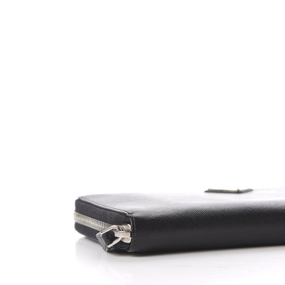 Prada Saffiano Metal Large Zip Around Travel Wallet Black 7 of 10