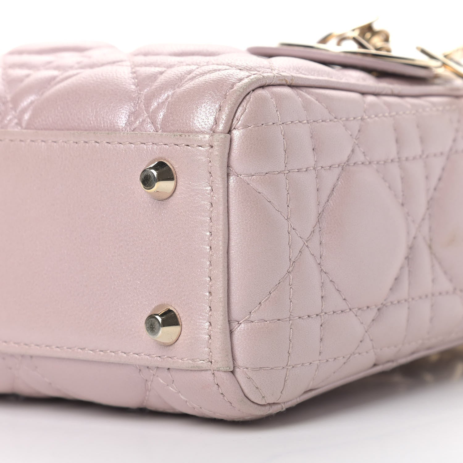Christian Dior Metallic Lambskin Cannage Mini Lady Dior Lotus 9 of 19