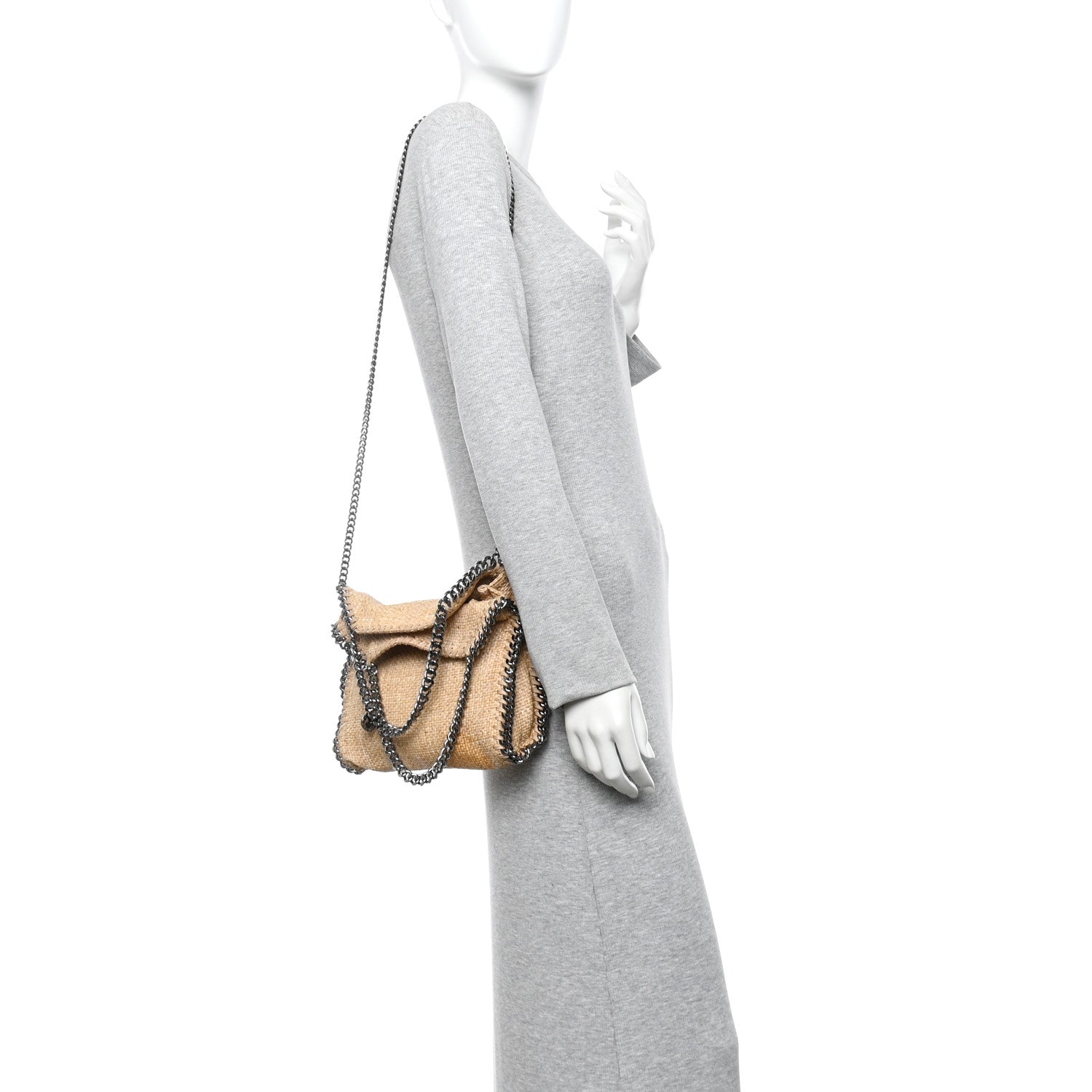 Stella McCartney Woven Raffia Mini Falabella Fold Over Natural