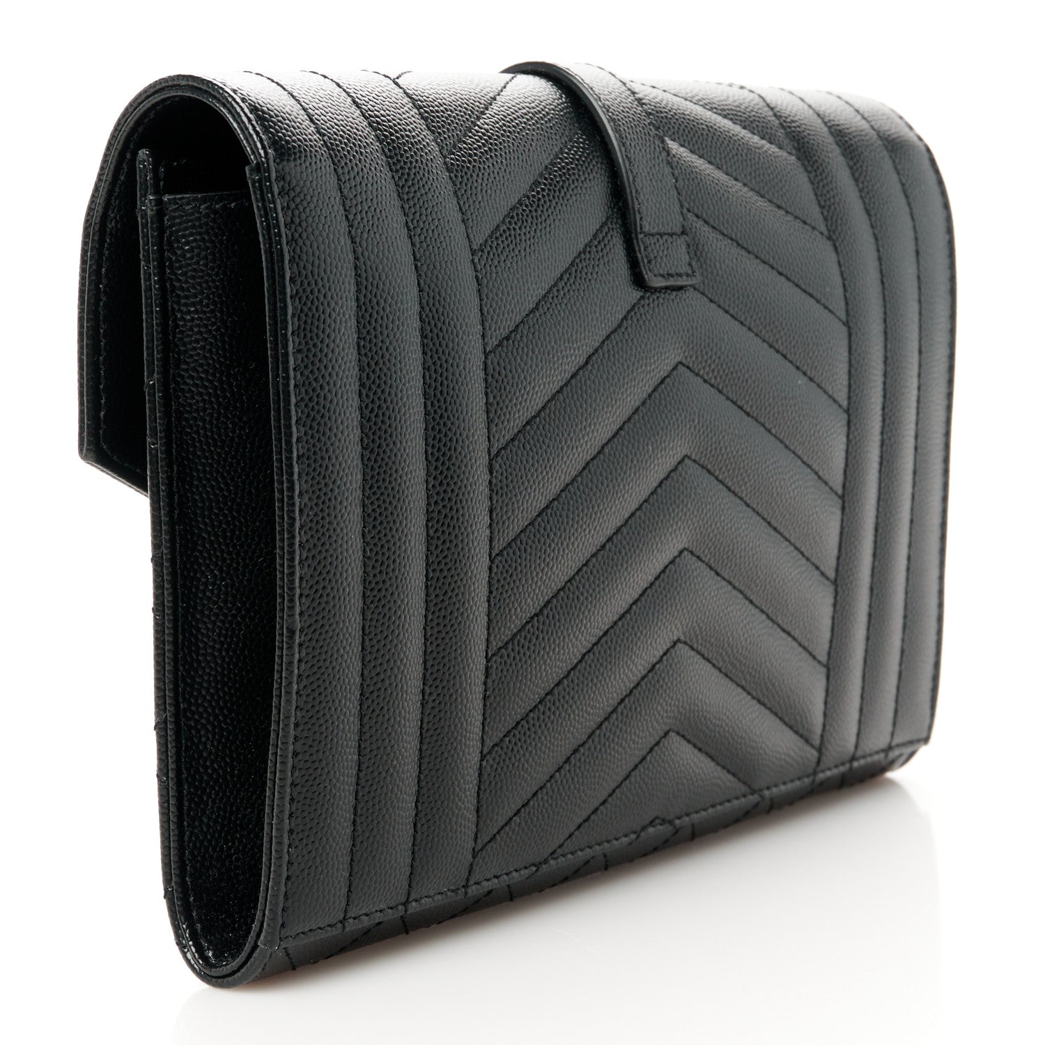 Saint Laurent Grain De Poudre Textured Mixed Matelasse Triquilt Monogram Clutch Black 3 of 8