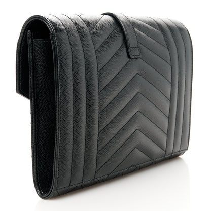 Saint Laurent Grain De Poudre Textured Mixed Matelasse Triquilt Monogram Clutch Black 3 of 8
