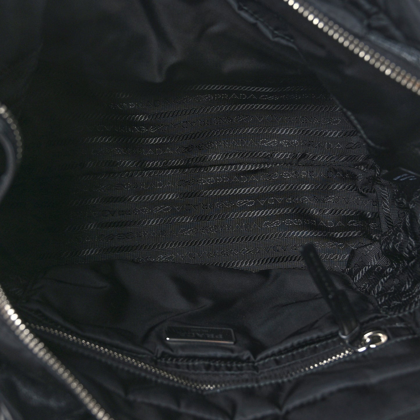 Re-Nylon Nappa Triangle Quilted Padded Small Double Handled Zip Tote Black