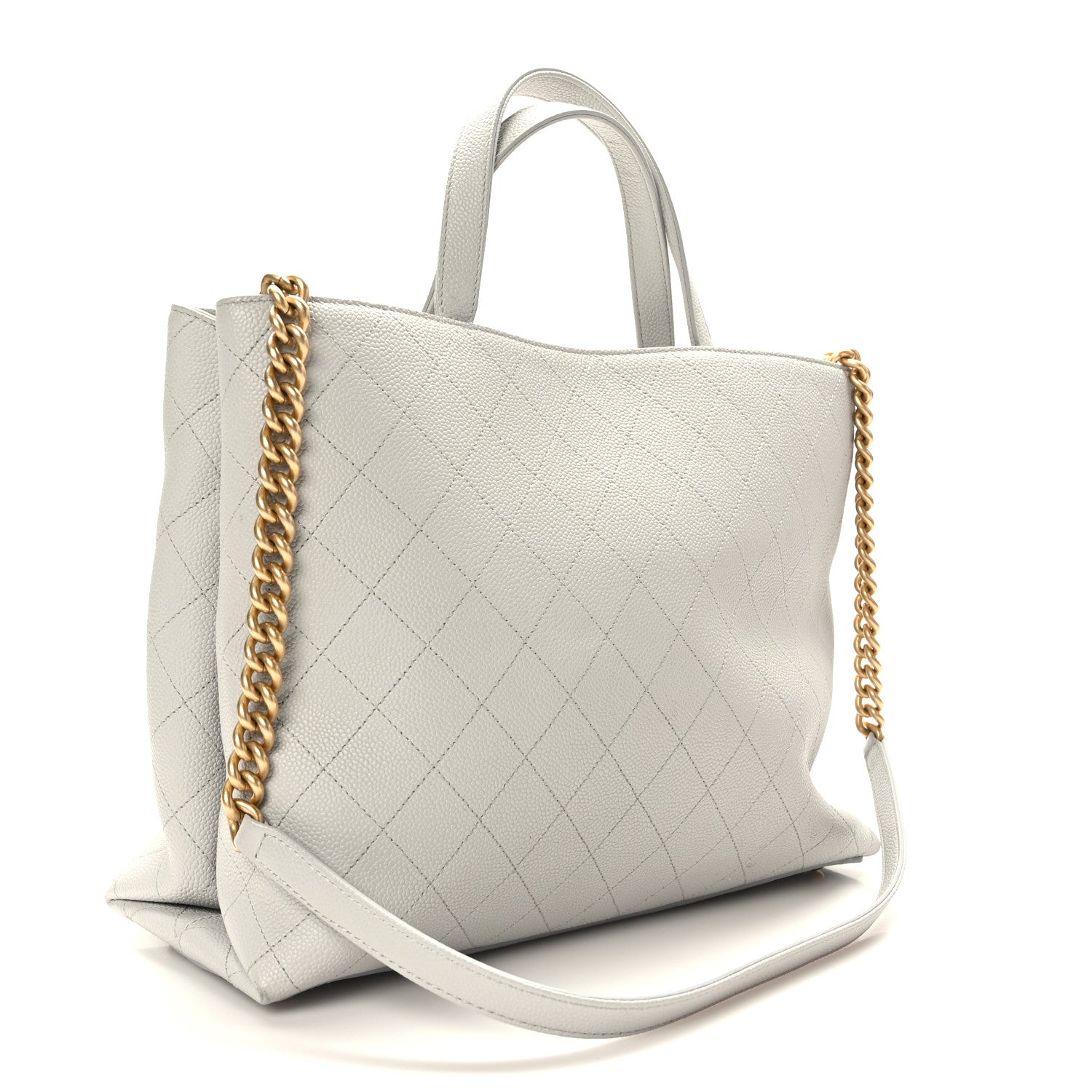 Chanel Grained Calfskin Stitched Large Shopping Tote Bag Light Grey 3 of 9