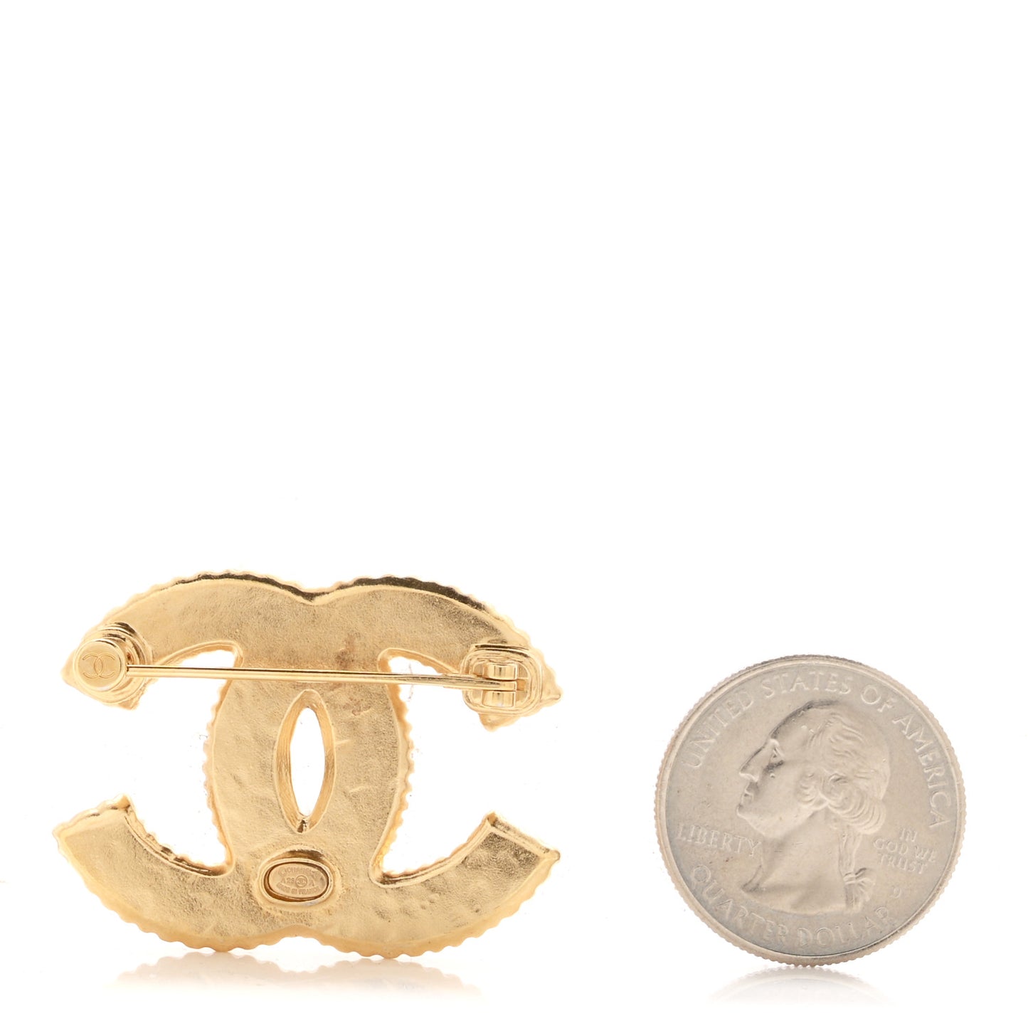Metal Enamel CC Brooch Gold White