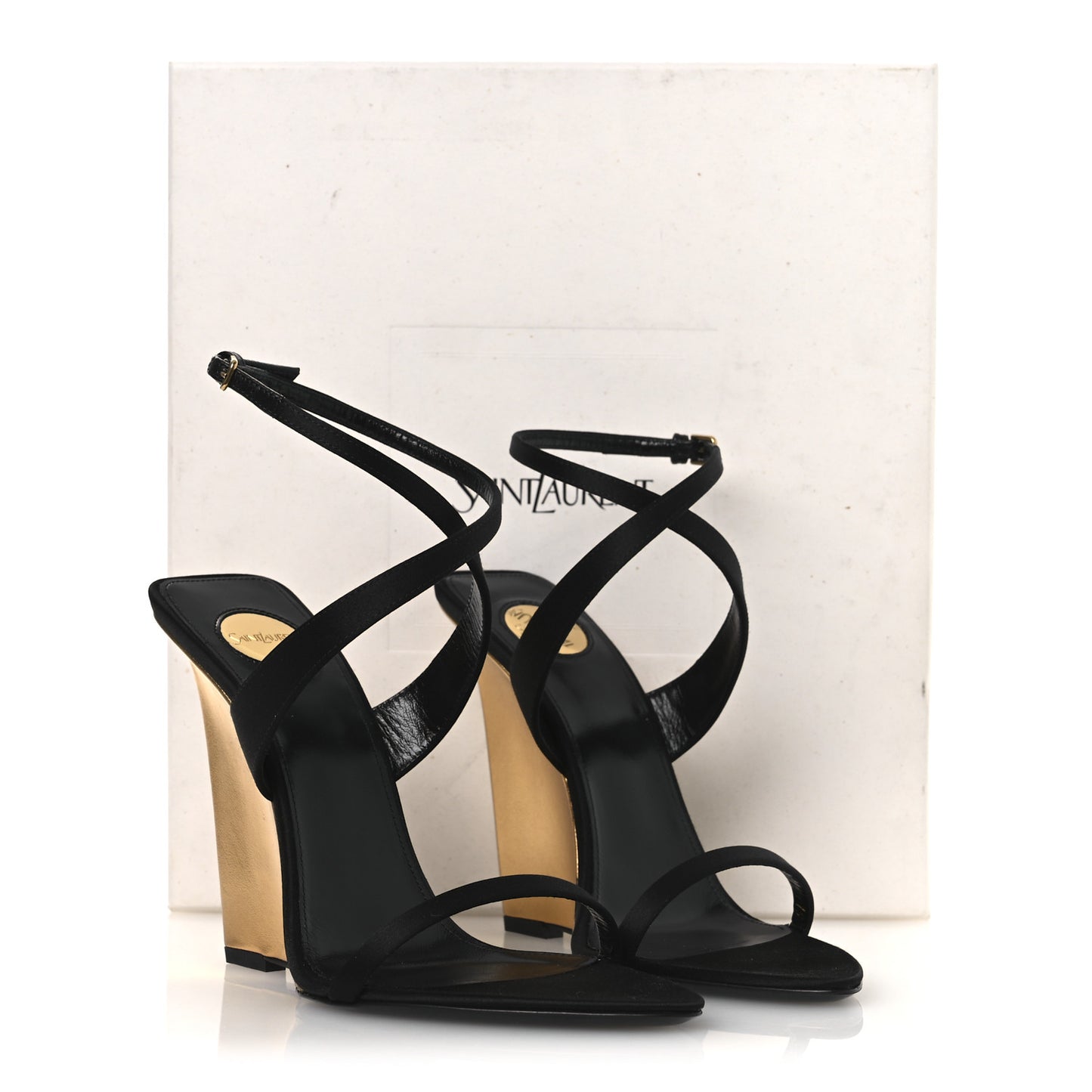 Satin Salome 110 Wedge Sandals 37 Black