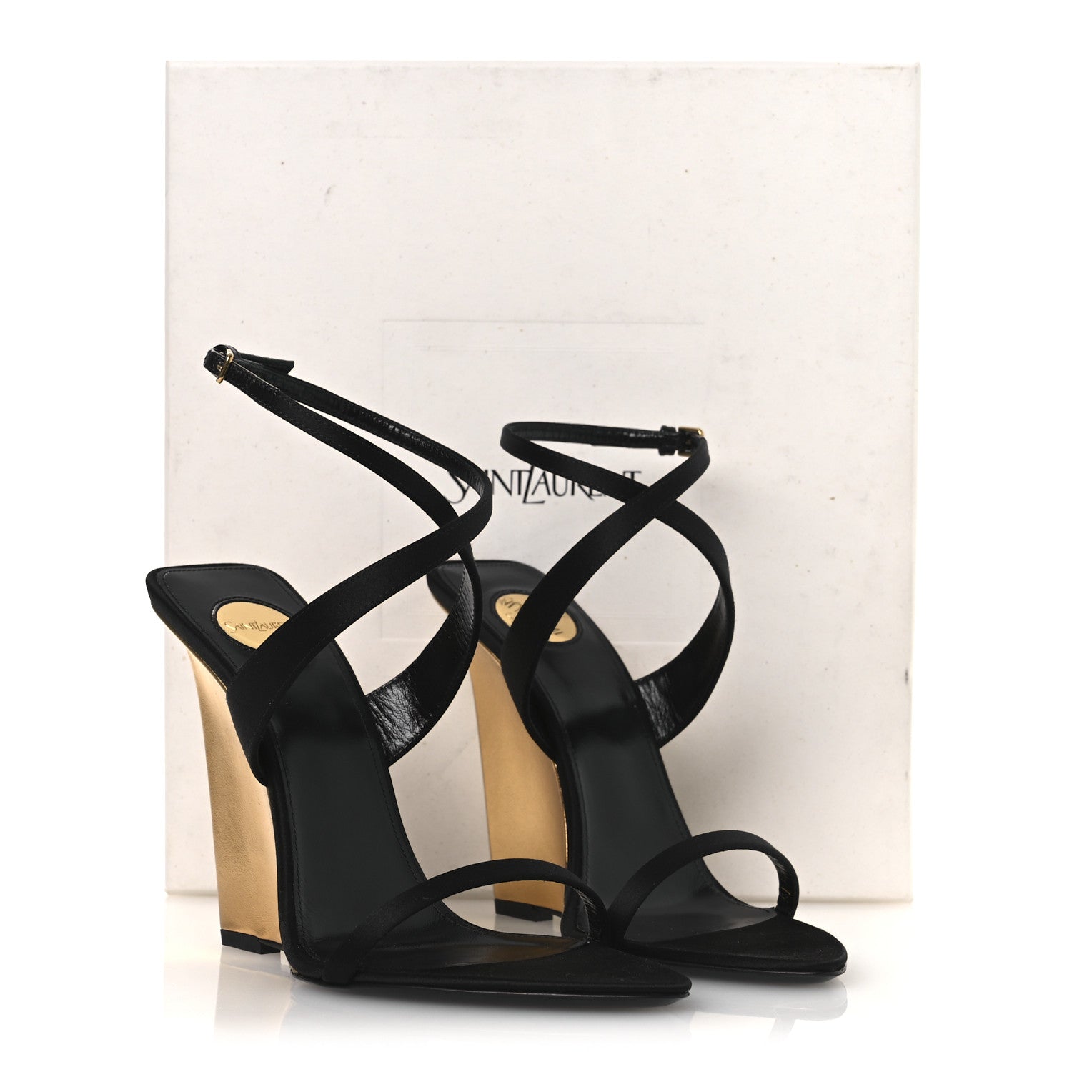 Saint Laurent Satin Salome 110 Wedge Sandals 37 Black 13 of 13