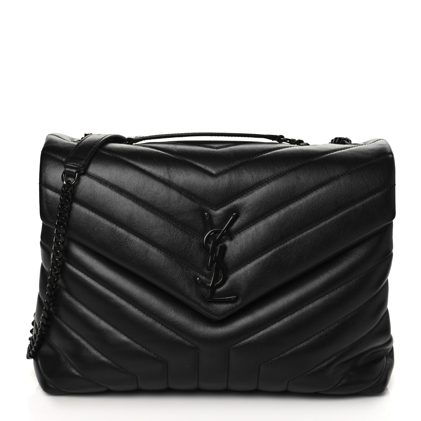 Calfskin Y Quilted Monogram Medium Loulou Chain Satchel Black