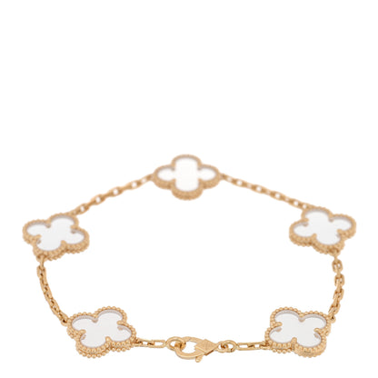 Van Cleef & Arpels 18K Yellow Gold Rock Crystal 5 Motifs Vintage Alhambra Bracelet 2 of 3