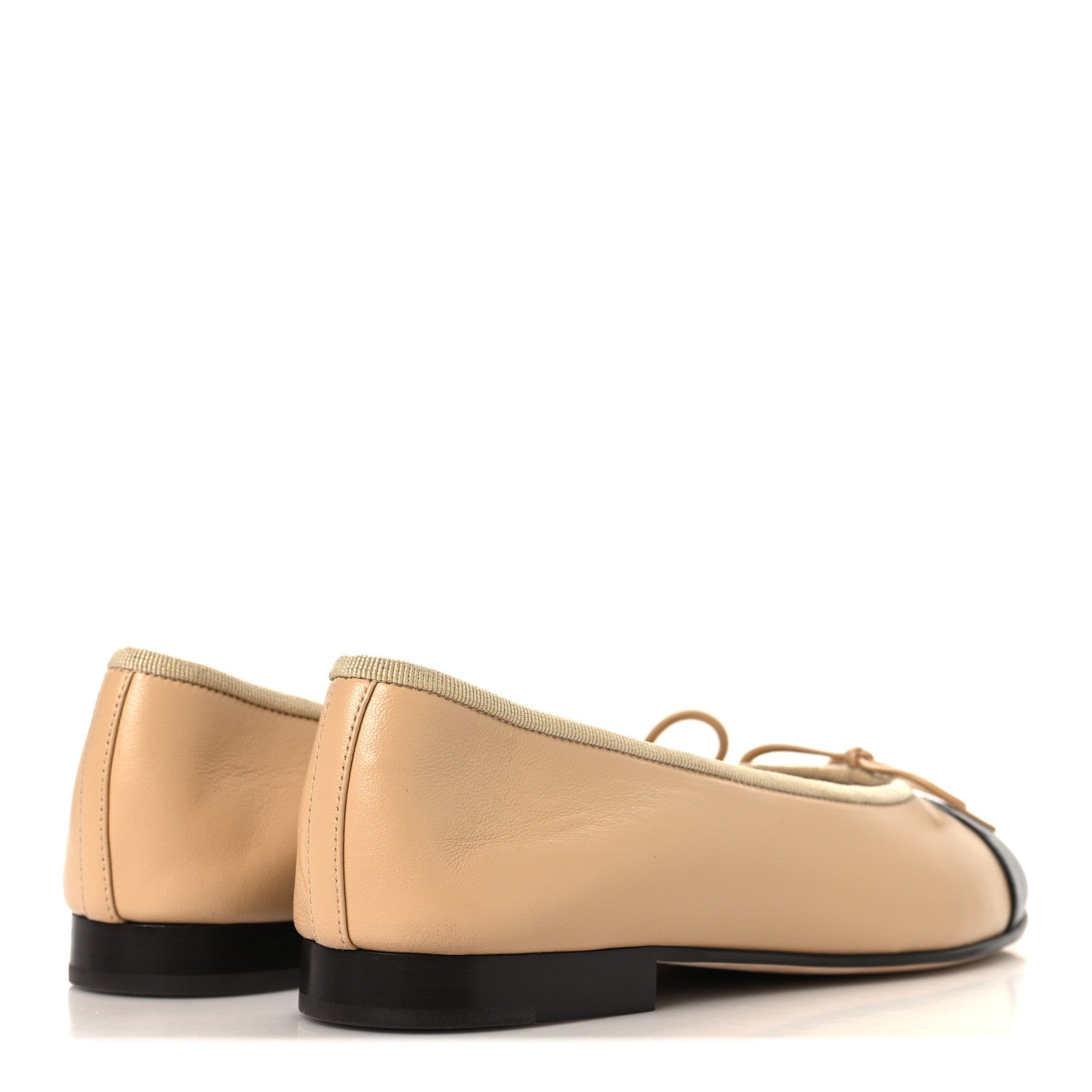 Chanel Lambskin Cap Toe CC Ballerina Flats 37 Beige Black 5 of 10