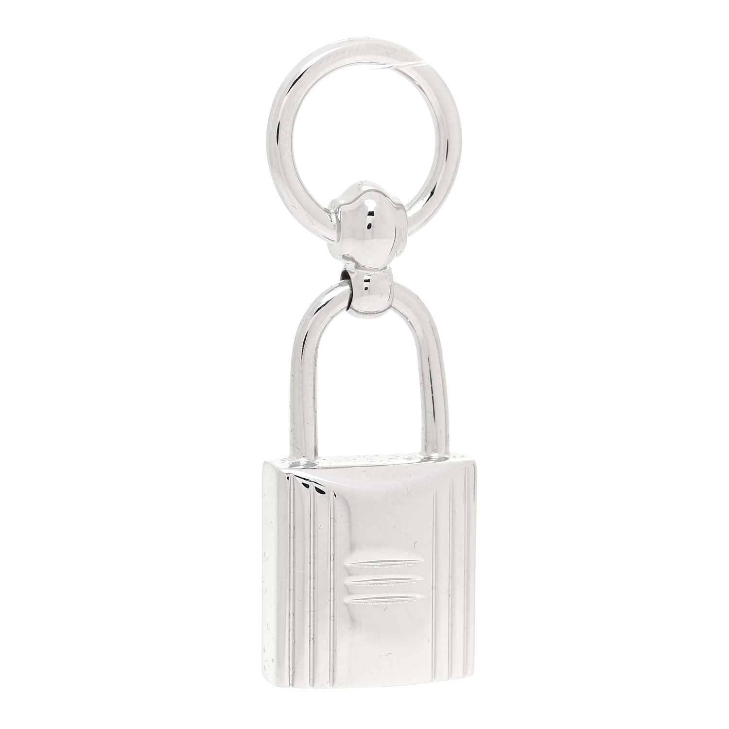 Hermes Palladium Mini Loop Charms Cadenas Scarf Ring Silver 1 of 3
