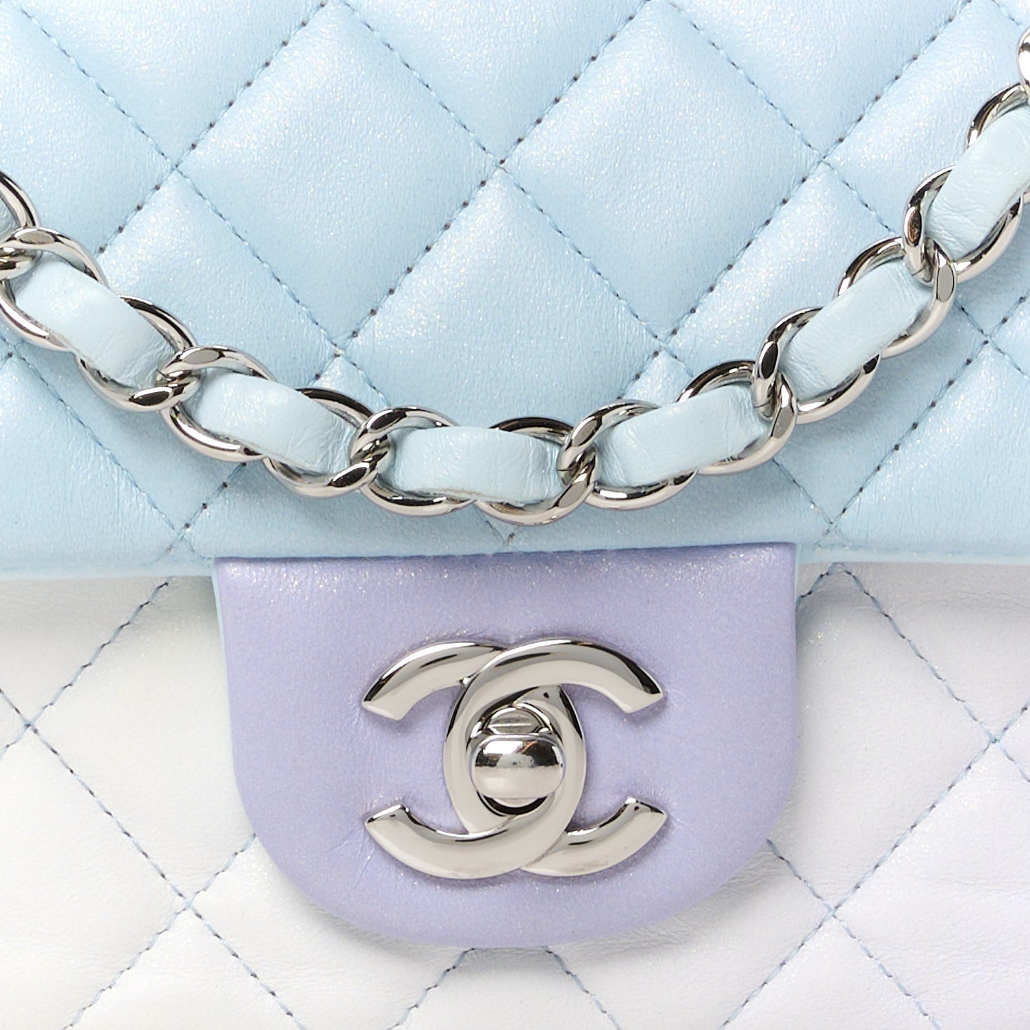 Perforated Lambskin Quilted Mini Rectangular Flap Light Blue Light Purple White