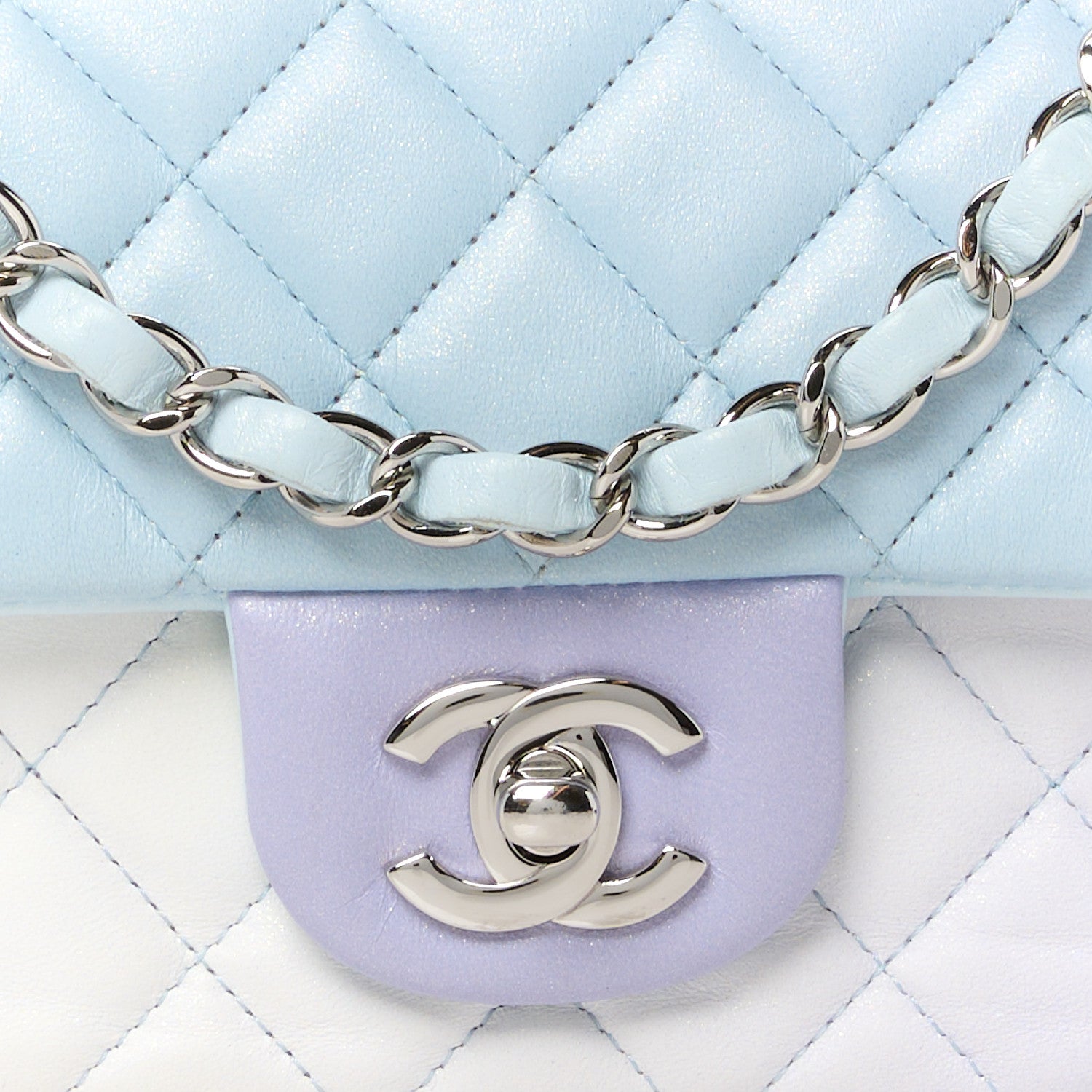 Chanel Perforated Lambskin Quilted Mini Rectangular Flap Light Blue Light Purple White 9 of 13
