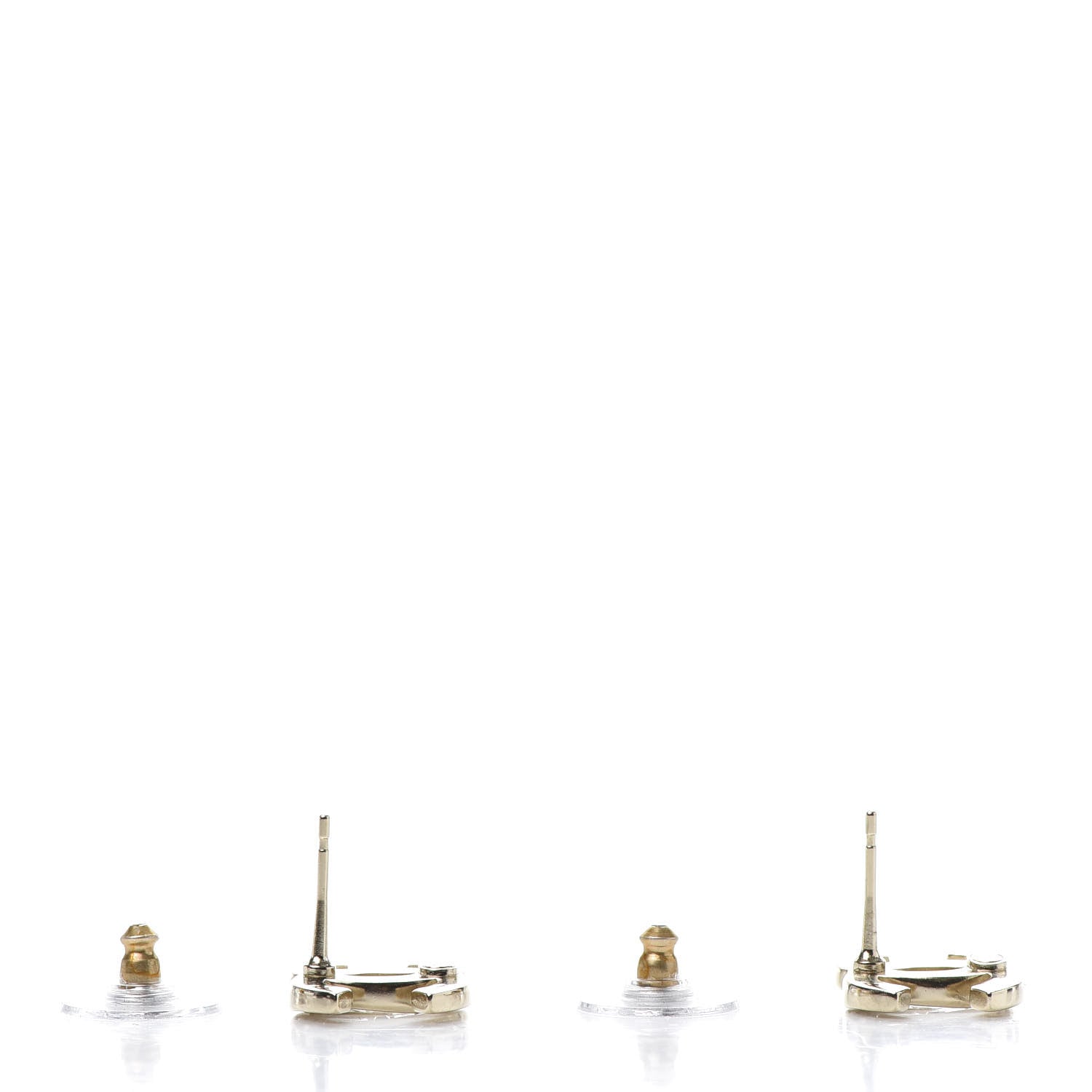 Chanel Crystal Metal CC Paris Button Stud Earrings Gold 4 of 5