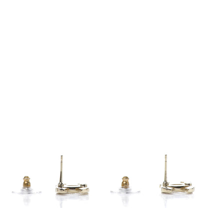 Chanel Crystal Metal CC Paris Button Stud Earrings Gold 4 of 5