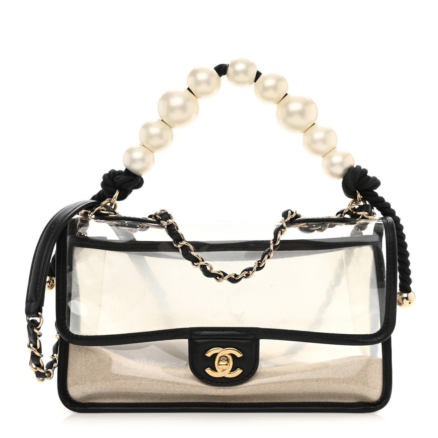 Chanel Lambskin PVC Sand By The Sea Flap With Pearl Strap Black 1 of 8