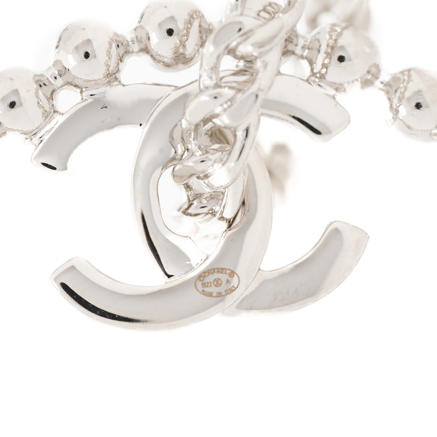 Metal Beaded CC Hoop Earrings Silver