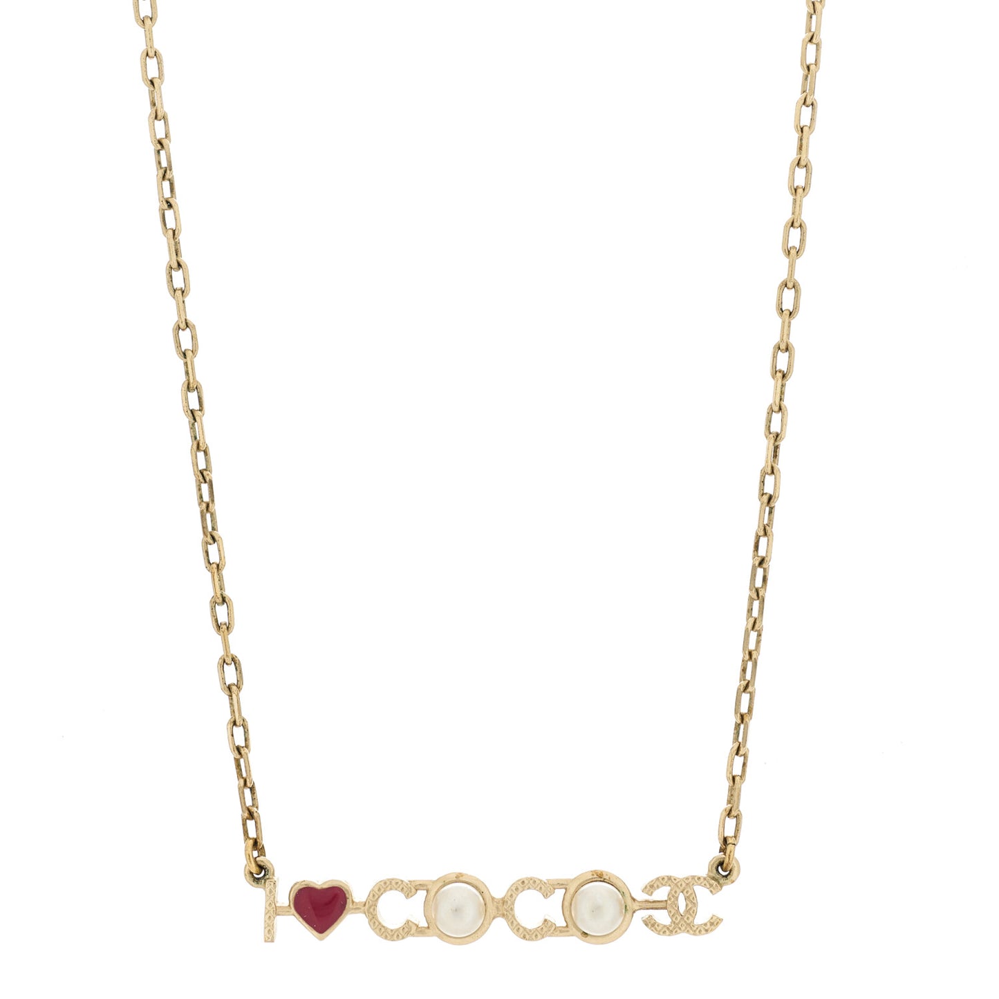 Metal Resin Pearl I Love Coco Necklace Gold Multicolor
